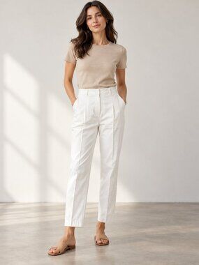 ann mashburn Front Pleats Pants Size 4 White Cotton Blend